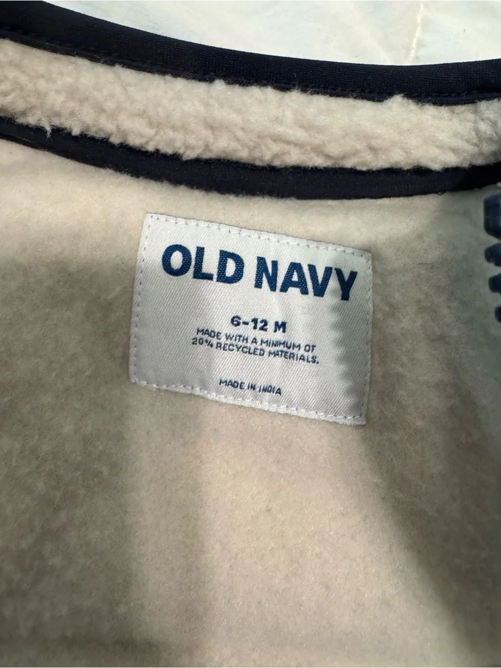 Baby Sherpa Fleece Jacket-  Navy and Cream